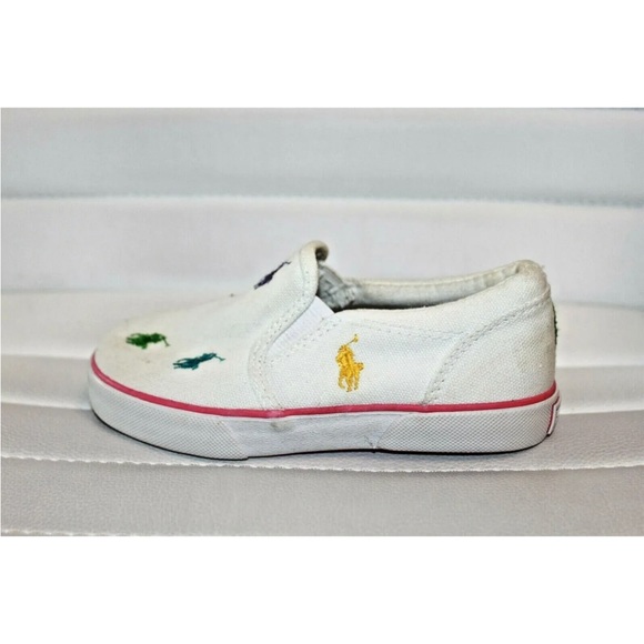 Polo Ralph Lauren Harbour White Multi Color Toddler Slip On Shoes MSRP $50 NEW - Picture 2 of 5